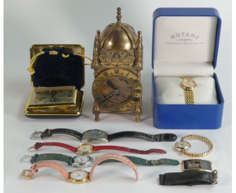 A collection of clocks and wristwatches including Rotary, Accurist etc 