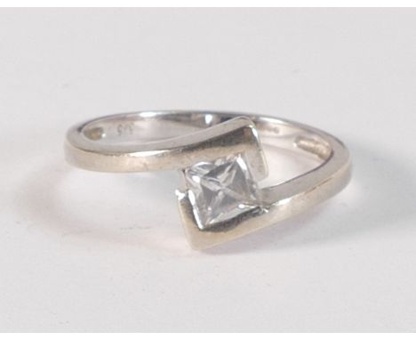 9ct white gold square cut solitaire ring,size L,2.2g. 