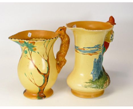 Burleigh Ware Large Jugs Pied Piper &amp; Squirrel handled item, tallest 21cm(2) 