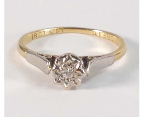 18ct gold solitaire diamond ring,size I,1.7g. 