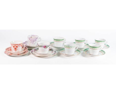Wileman &amp; Shelley trio's 3800 x3 together with 5 cups &amp; saucers patterns 11166, 4718, 3888, 9592 (19) 