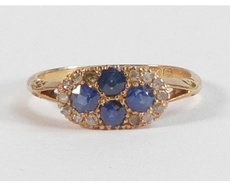 18ct gold diamond &amp; sapphire ring, size J, 2g. 