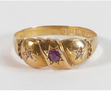 18ct gold ring set with ruby, size S,2.4g. 