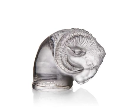  RENÉ LALIQUE (1860-1945) TÊTE DE BÉLIER CAR MASCOT, NO. 1136 designed 1928clear and frostedintaglio R. LALIQUE FRANCE 9cm (3