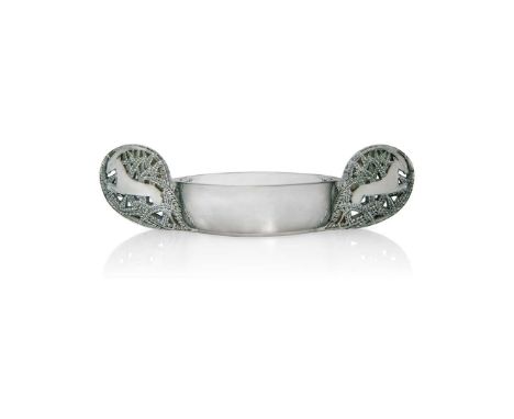  RENÉ LALIQUE (1860-1945) SAINT-HUBERT JARDINIÈRE, NO. 3461 designed 1927clear, frosted and green-blue stainedwheel-engraved 