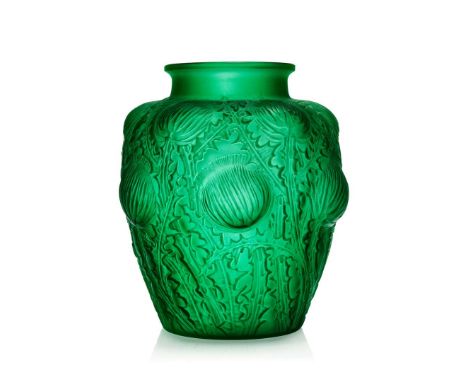  RENÉ LALIQUE (1860-1945) DOMREMY VASE, NO. 979 designed 1926green, and white stainedengraved R. Lalique France No. 979&nbsp;