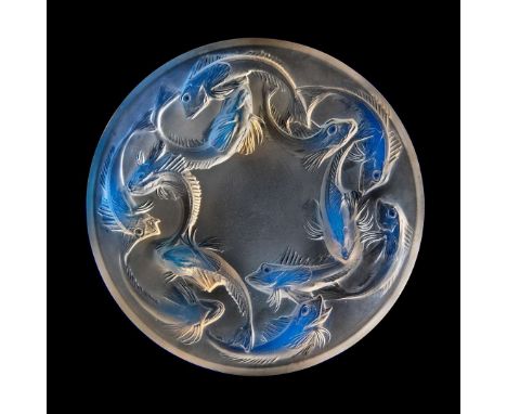  RENÉ LALIQUE (1860-1945) MARTIGUES BOWL, NO. 377 designed 1920
opalescent
reverse stencilled R. LALIQUE FRANCE 36.5cm (14 3/