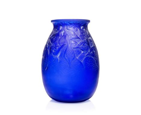  RENÉ LALIQUE (1860-1945) BORROMÉE VASE, NO. 1017 designed 1928cobalt, and white stained&nbsp;stencilled R. LALIQUE FRANCE 23