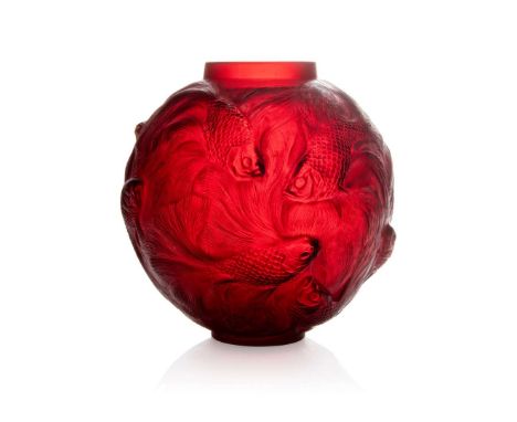  RENÉ LALIQUE (1860-1945) FORMOSE VASE, NO. 934 designed 1924cased cherry red, and white stainedintaglio R. LALIQUE, engraved