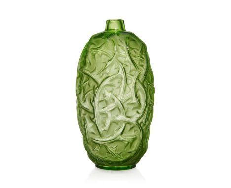  RENÉ LALIQUE (1860-1945) RONCES VASE, NO. 946 designed 1921lime greenmoulded R. LALIQUE, engraved France 23cm (9in) high   