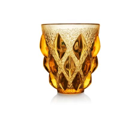  RENÉ LALIQUE (FRENCH 1860-1945) RAMPILLON VASE, NO. 991 designed 1927amberwheel-engraved R. LALIQUE FRANCE, engraved No. 991