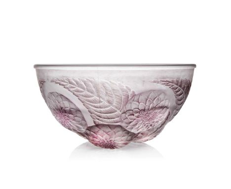  RENÉ LALIQUE (1860-1945) DAHLIAS BOWL, NO. 384 designed 1921clear, frosted and pink stained, later hanging chainsmoulded R. 
