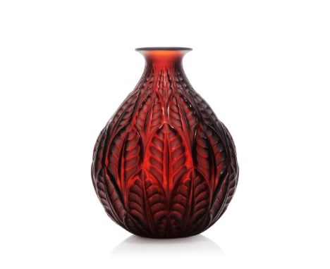  RENÉ LALIQUE (1860-1945) MALESHERBES VASE, NO. 1014 designed 1927deep amber, and white stainedengraved R. Lalique France No.