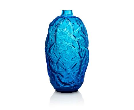  René Lalique (1860-1945) RONCES VASE, NO. 946 designed 1921electric blue, and white stainedreplaced base and later wheel-eng