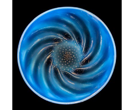  RENÉ LALIQUE (1860-1945) POISSONS BOWL / PLATE NO. 2, NO. 3264 designed 1931
opalescent
stencilled R. LALIQUE FRANCE 26.2cm 