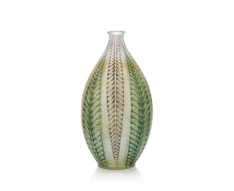  RENÉ LALIQUE (1860-1945) ACACIA VASE, NO. 949 designed 1921clear, frosted, and green and grey stainedmoulded R. LALIQUE, eng