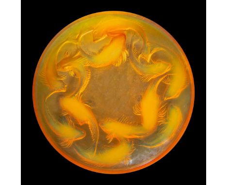  RENÉ LALIQUE (FRENCH 1860-1945) MARTIGUES BOWL, NO. 377 designed 1920butterscotch, with optional brass hanging fittingsmould