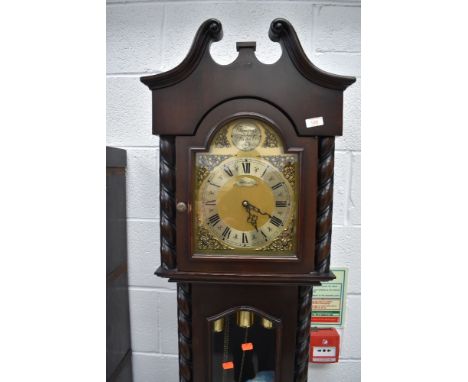 A reproduction longcase clock of traditional design, labelled Allwood's