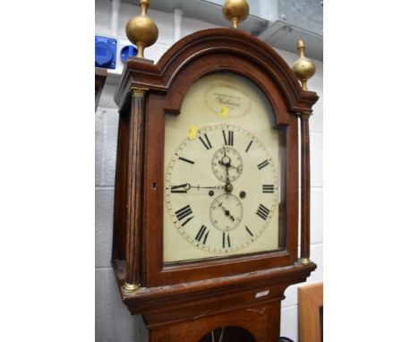 A 19th Century oak cased longcase clock, having 8 day movement and painted 30cm dial, with later refurbishments, named Greenw