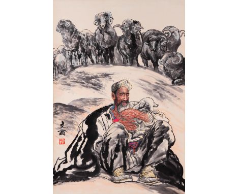 A Chinese Scroll Painting By Liu Wenxi 20th century. H 39 1/4" W 26 3/4" (100 cm x 68 cm)