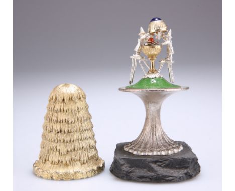 CHRISTOPHER NIGEL LAWRENCE (BORN 1936)AN ELIZABETH II SILVER, PARCEL-GILT AND ENAMEL NOVELTY MUSHROOM SURPRISE, London 1981, 