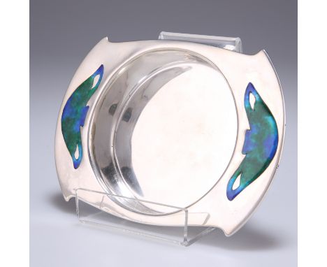 ARCHIBALD KNOX (1864-1933)
A LIBERTY &amp; CO CYMRIC SILVER AND ENAMEL BUTTER DISH, London 1904, the circular bowl with round