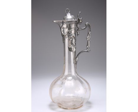 WURTTEMBERGISCHE METALLWARENFABRIK (WMF)AN ART NOUVEAU GERMAN SILVERED METAL MOUNTED CLARET JUG, the mount cast in low relief