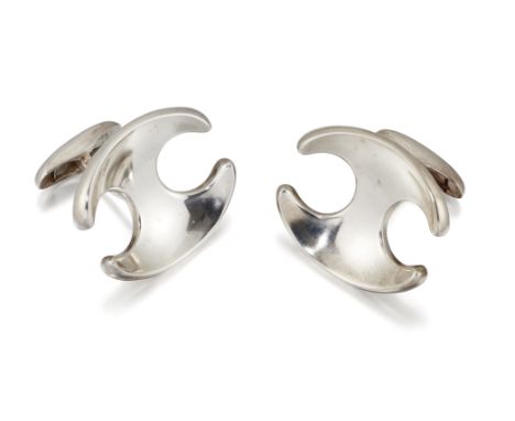 A PAIR OF GEORG JENSEN DANISH SILVER CUFFINKS, DESIGNED BY HENNING KOPPEL,&nbsp;model 94, designed as concave H-forms to swiv