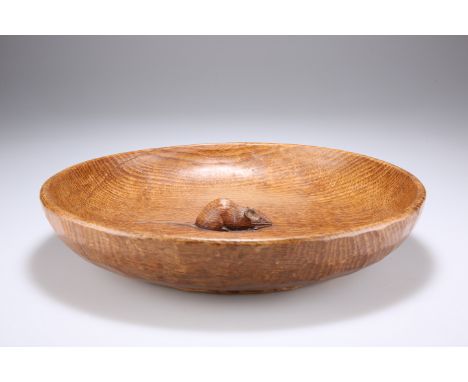 ROBERT THOMPSON OF KILBURNA MOUSEMAN OAK FRUIT BOWL, CIRCA 1970, circular, adzed inside and out, with carved mouse signature 