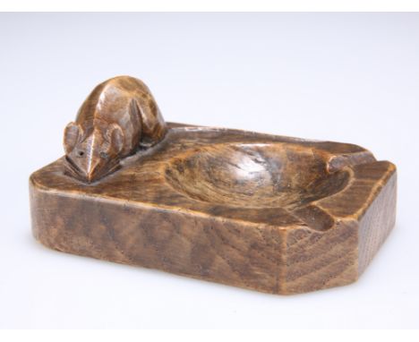 ROBERT THOMPSON OF KILBURNAN EARLY MOUSEMAN ADZED OAK ASHTRAY, CIRCA 1940, of characteristic form, with carved mouse signatur