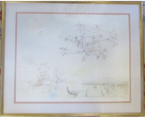 Limited edition print 'Dawn flight, mist clearing, mallard rising and the early upslow surprised' by Roland Emett signed and 