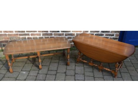 Ercol coffee table L 111 cm, W 46 cm and an Ercol drop leaf table