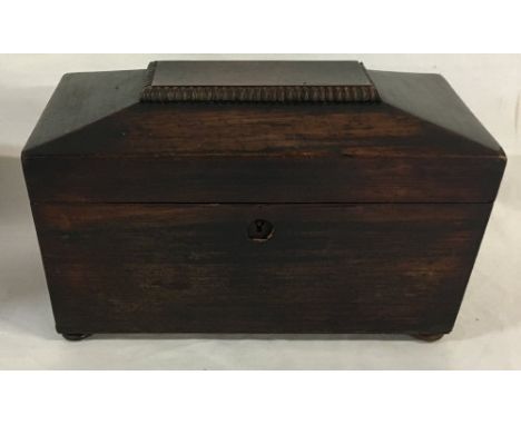 Sarcophagus shape early 19th century  tea caddy with 2 internal compartments & replacement mixing bowl (AF)