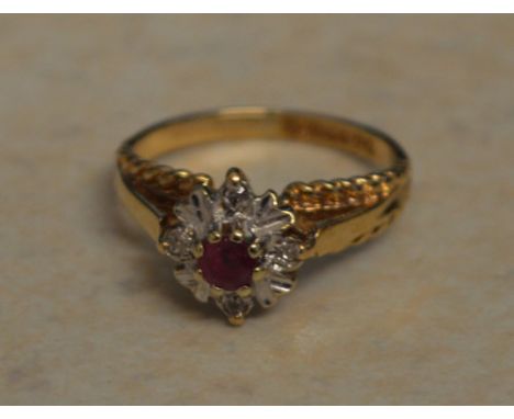 9ct gold diamond and ruby ring, total approx weight 2.7g, Ring Size J