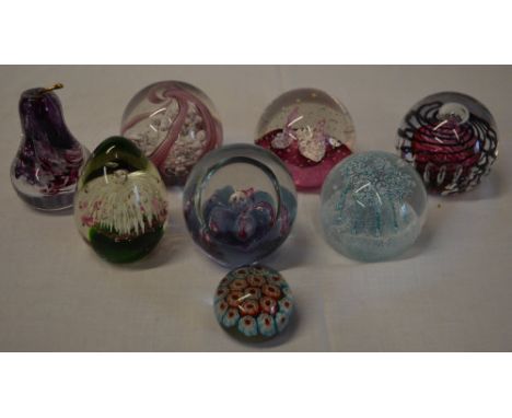 Glass paperweights including Caithness and millefiori glass
