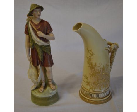 Royal Dux figure and a Royal Worcester jug (damaged)