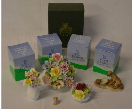 Various Royal Doulton ceramic posies, Mason's bowl, Border Fine Arts figure and a Royal Crown Derby thimble