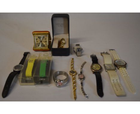 Various fashion watches including Sekonda and an Equity travelling clock