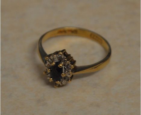 9ct gold diamond and sapphire ring, total weight approx 2g, Ring Size J/K