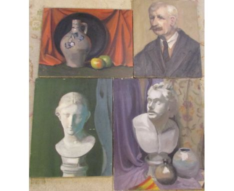 4 oil on canvas still life and portrait paintings by M O'Donnell