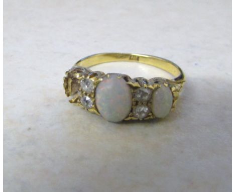18ct gold opal and diamond ring (one opal missing) total weight 3.7 g size K