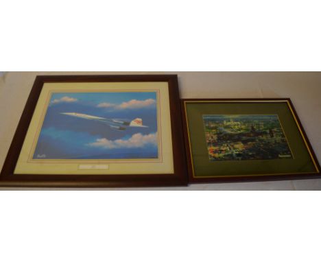 Framed print of Concorde by Barry Price and a framed print of Lancaster bomber flying over Lincoln