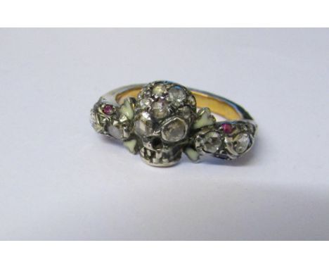 Tested as 9ct gold &amp; diamond skull and crossbones ring total 2 ct size M
