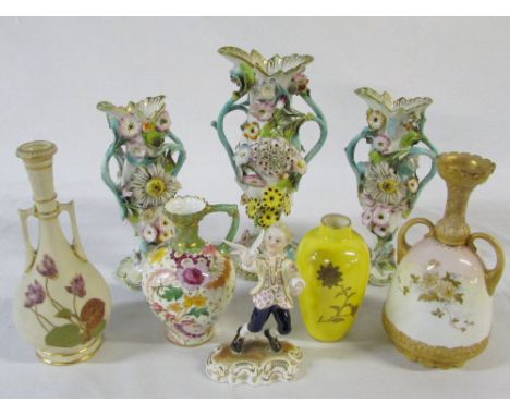 Assorted Royal Crown Derby, Royal Worcester vase, Royal Doulton vase (af) & floral garniture (af)