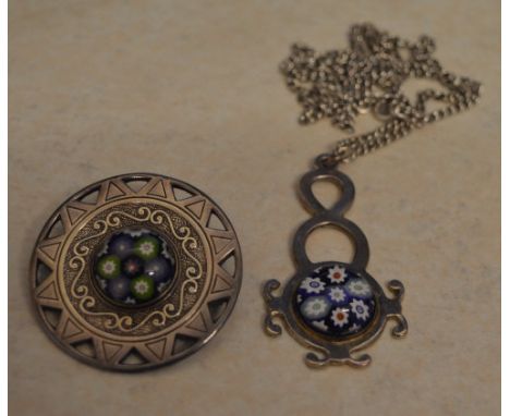 Caithness silver millefiori brooch and a Caithness millefiori drop pendant on silver chain