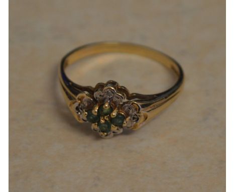 9ct gold emerald and diamond ring, Ring Size Q