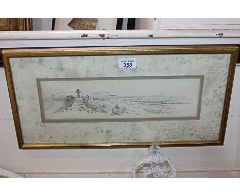 19th century school, figure on a coastal path, pencil drawing, inscribed possibly 'Clymping to Littlehampton', initialled AM 
