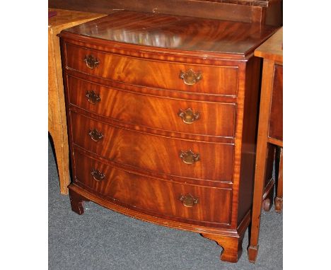 A reproduction mahogany bowfront chest of four graduated drawers, on bracket feet, with makers plaque by Bevan Funnell, 79cm 