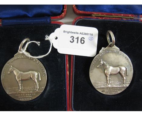 Two Mappin & Webb Hunters’ Improvement & National Light Horse Breeding Society (NLHBS) silver Medallions, Birmingham 1935/6, 