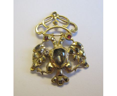 A Renaissance Diamond double headed Eagle Pendant close-set rose-cut stones and ruby eye
